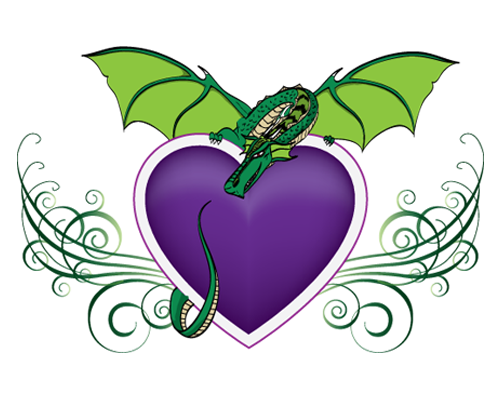 Dragon embracing a heart from behind